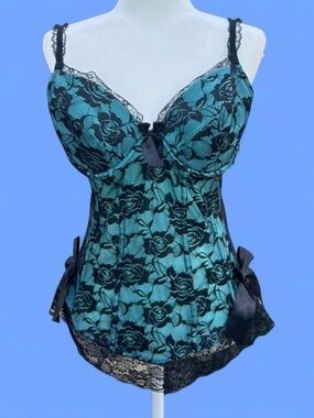 Teal and Black Lace Bustier Corset Top